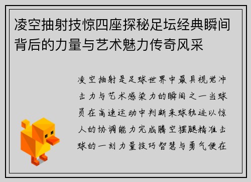凌空抽射技惊四座探秘足坛经典瞬间背后的力量与艺术魅力传奇风采
